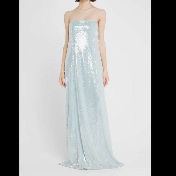 cinq a sept blue sequin dress Cinq Sept Collins Strapless Sequin Gown In Light Steel Blue